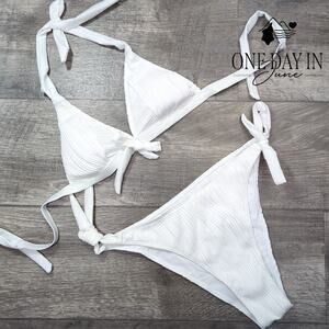 Beaudrm Textured Halter Tie Side Bikini Swimsuit Size S